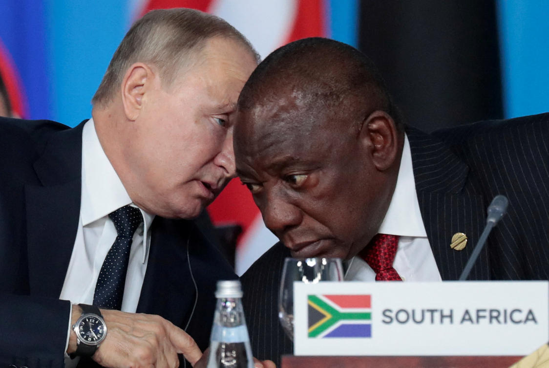 South African President Cyril Ramaphosa will host Russia’s Vladimir Putin in August for a summit of the BRICS group of emerging economies. (Reuters)