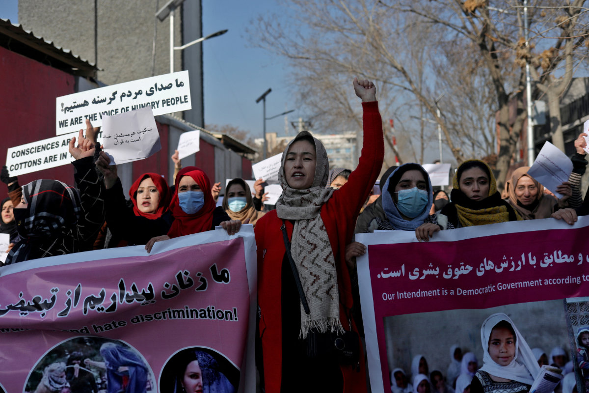 Afghan women protest in Kabul on December 28, 2021 against Taliban restrictions on women. (REUTERS/File Photo)