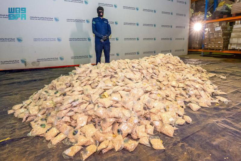 The Saudi Zakat, Tax and Customs Authority has foiled an attempt to smuggle more than 4 million tablets of Captagon through Al-Batha land inlet. (SPA)