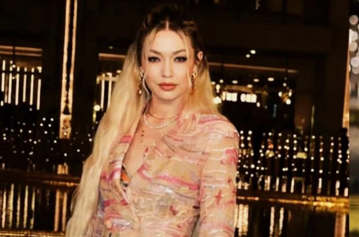Hadid wore a colorful dress by Indian designer Rahul Mishra. (Supplied)