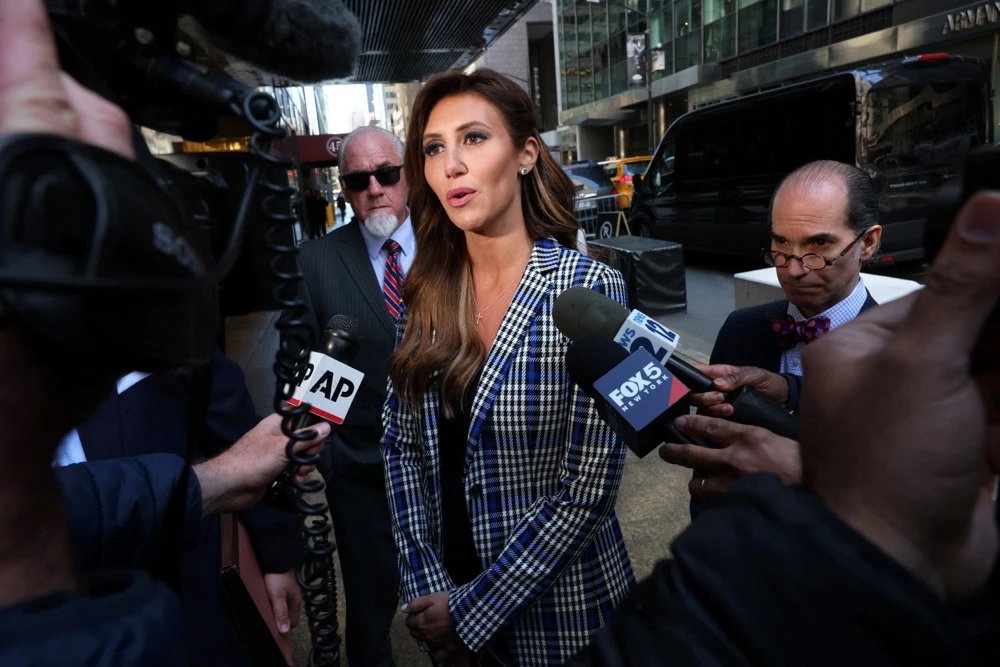Alina Habba talks to reporters outside Trump Tower in New York. (AFP)