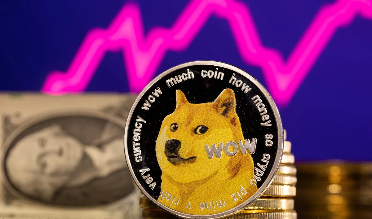 A representation of cryptocurrency dogecoin is seen in front of a stock graph and U.S. dollar in this illustration taken, January 24, 2022. (REUTERS)