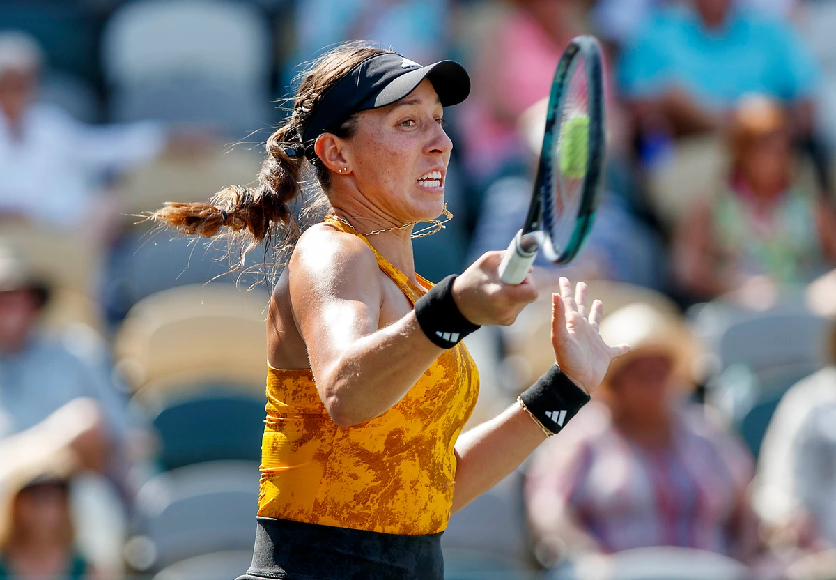 Jessica Pegula hits a return to Anna Blinkova during the Charleston Open tennis tournament Wednesday in Charleston, S.C. (AP)