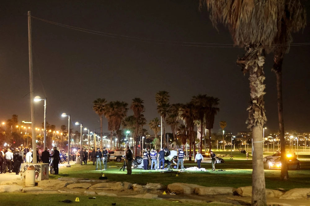 A general view of the scene of a shooting attack in Tel Aviv, Israel April 7, 2023. (Reuters)