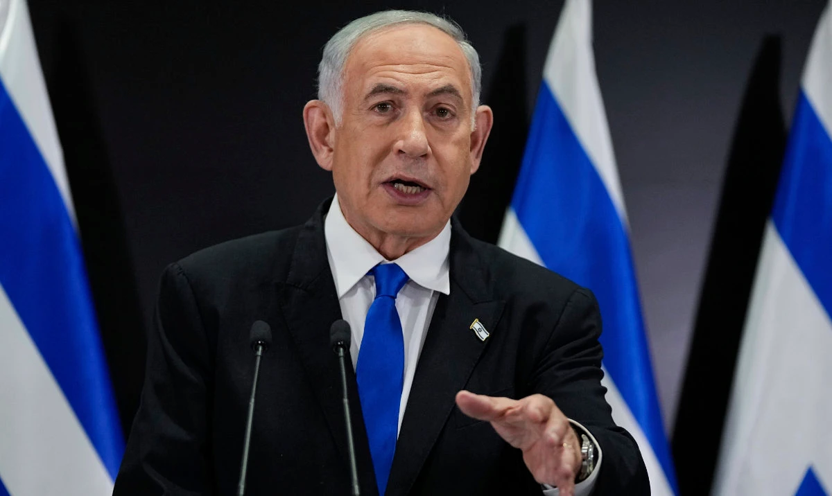Israeli Prime Minister Benjamin Netanyahu speaks to the media during a press conference, in Tel Aviv, Israel, Monday, April 10, 2023. (AP)
