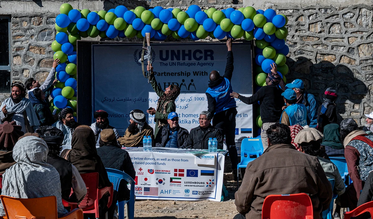 A handover ceremony of newly built houses constructed by the United Nations refugee agency (UNHCR) in Barmal district in Afghanistan's Paktika province on December 15, 2022. (AFP/File)