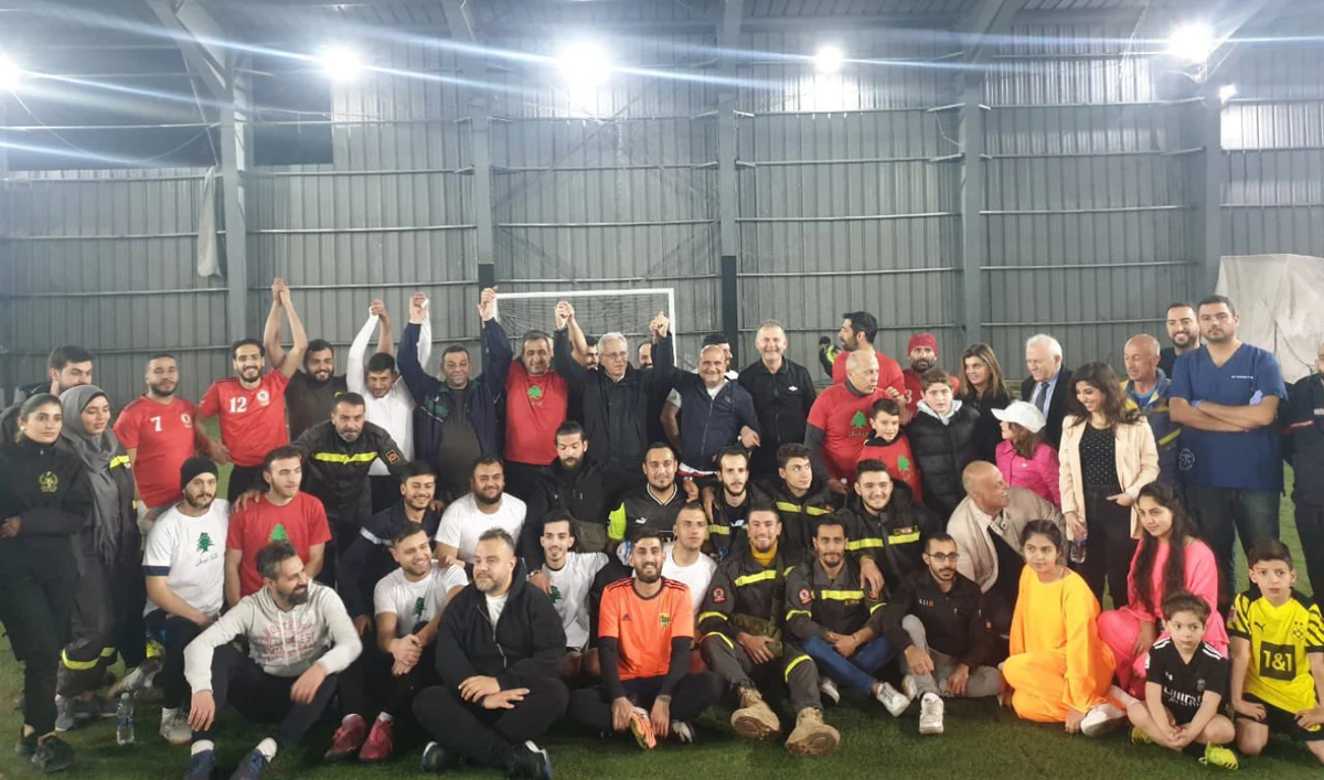 Former energy and water minister Nada Boustani was among MPs from different political backgrounds who took to the pitch in the friendly contest against members of the Civil Defense. (Lebanese Civil Defense)