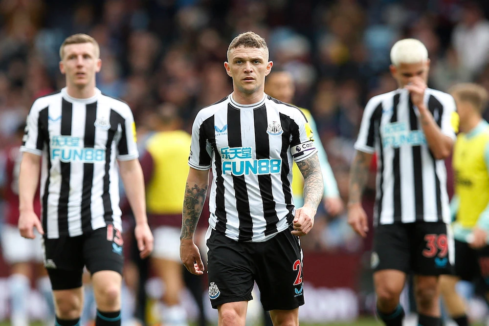 Newcastle United’s Kieran Trippier looks dejected after the match with Aston Villa at Villa Park, which saw the Geordies lose 3-0 in the race for Champions League football. (Reuters via Action Images)