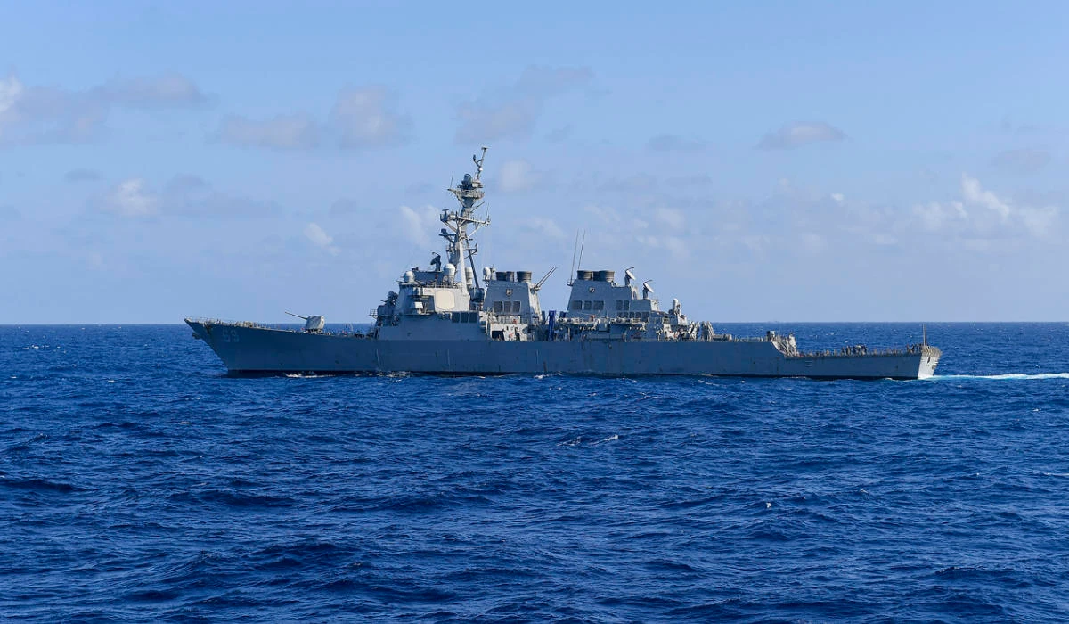 This handout photo from the US Navy taken on November 20, 2021 shows the US Navy's Arleigh Burke-class guided-missile destroyer USS Milius (DDG 69) sailing in the South China Sea. (AFP)