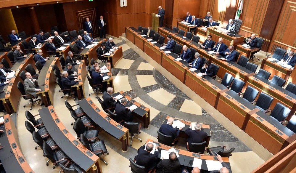 Lebanese lawmakers attending a parliament session, in Beirut, Lebanon, Tuesday, April 18, 2023. (AP)