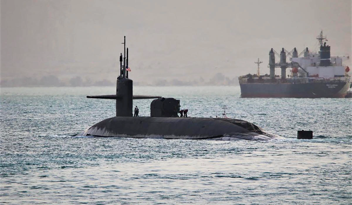 This handout photo released on April 7, 2023 by the US Defence Visual Information Distribution Service (DVIDS) shows guided-missile submarine USS Florida (SSGN 728) transiting the Suez Canal en route to the Red Sea. (AFP)