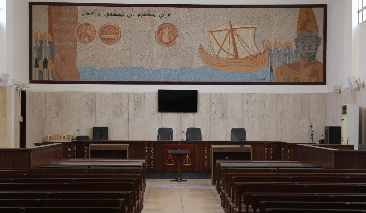 A picture shows an empty court room in Lebanon's Justice Palace in Beirut on August 30, 2022. (AFP)