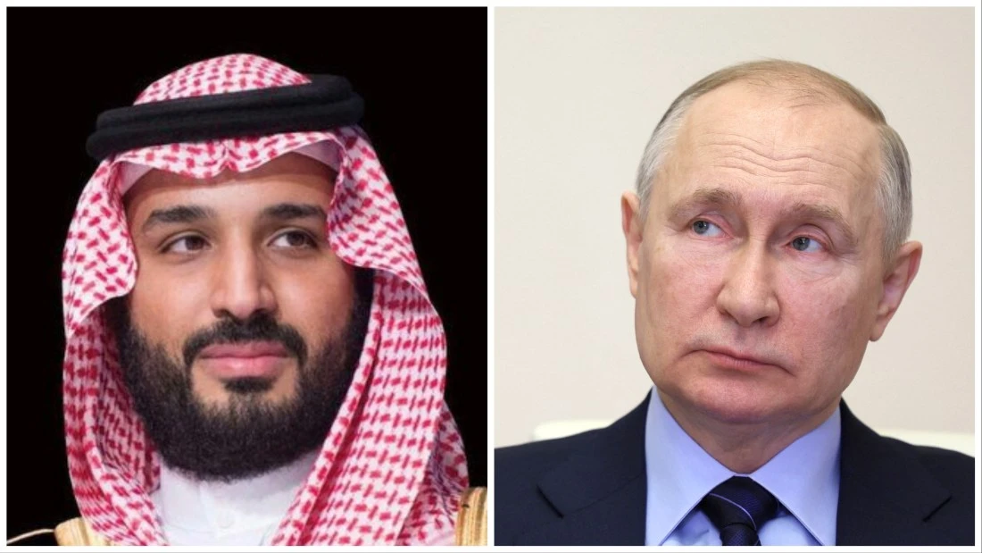 Saudi Arabia’s Crown Prince Mohammed bin Salman and Russia’s President Vladimir Putin. (SPA/AFP/File Photos)