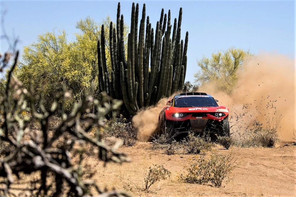 Bahrain Raid Xtreme’s Sebastien Loeb and Fabian Lurquin in action during the Prologue of the Sonora Rally 2023. (DPPI)