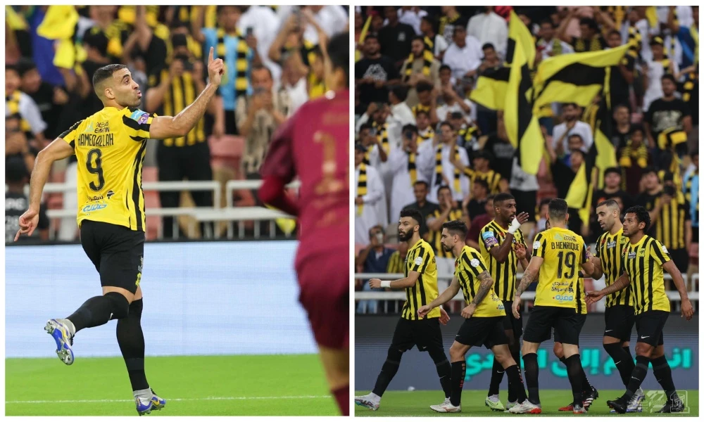 A late, late penalty from Abderrazak Hamdallah in Jeddah on Thursday gave Al-Ittihad a dramatic 2-1 win over Al-Shabab. (Twitter/@ittihad_en)