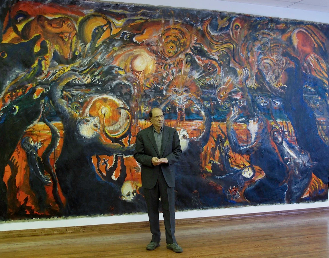 Nabil Kanso and his 1982 work 'Blazing Vortices - Lebanon Summer of 1982,' part of his 'Lebanon' series. (Supplied)