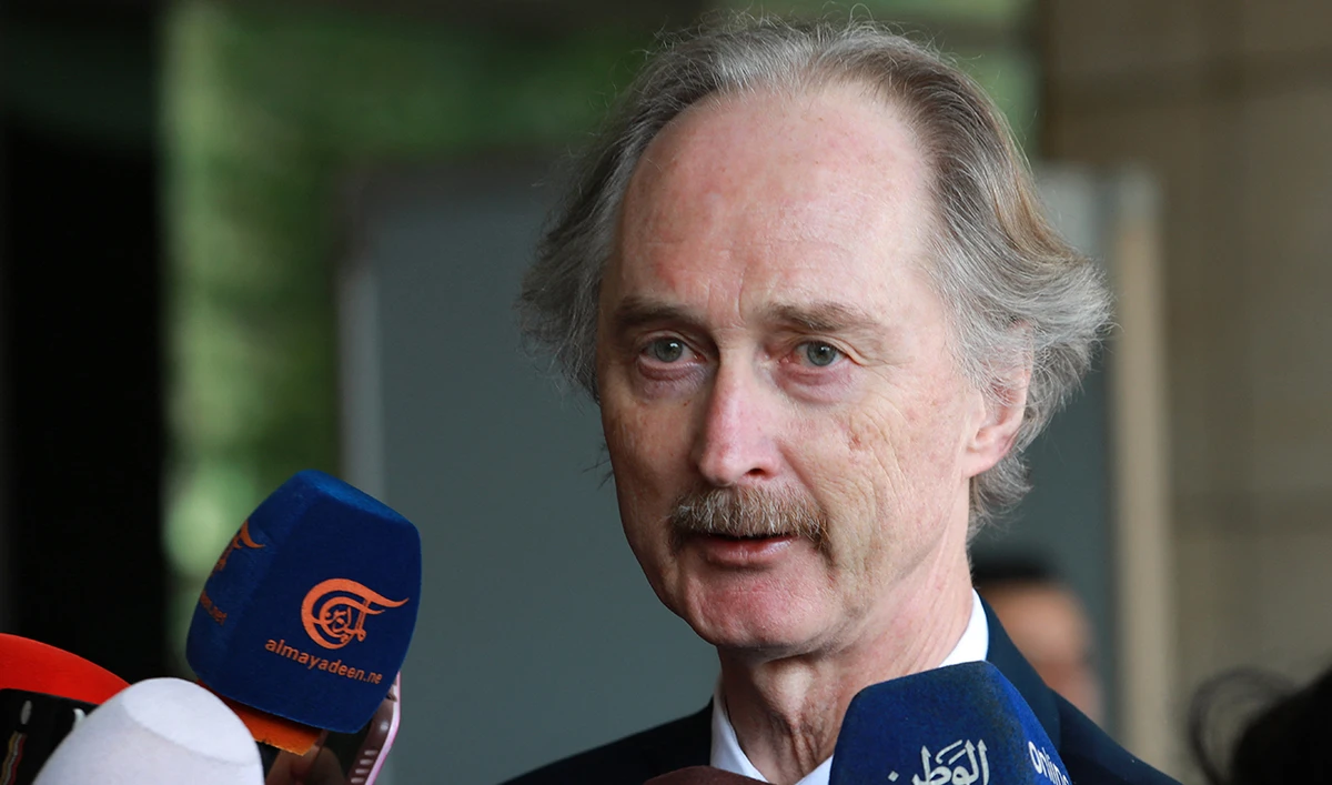 In this file photo, taken on February 13, 2023, United Nations Special Envoy for Syria Geir Pedersen speaks to journalists in Damascus. (Photo courtesy: AFP/File)