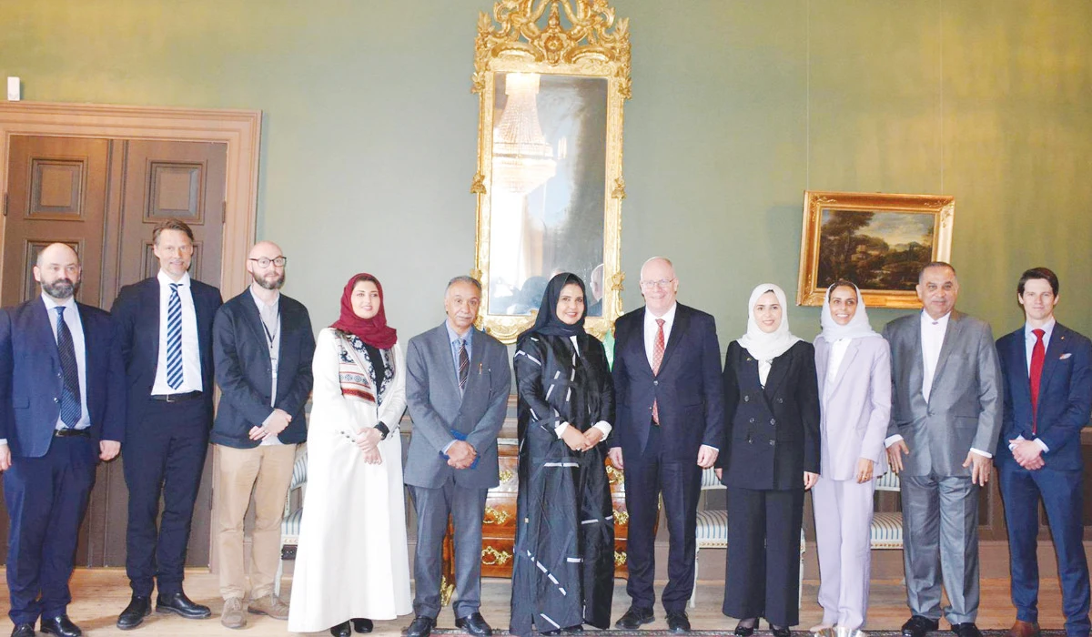Saudi delegation headed by Assistant Speaker Hanan Al-Ahmadi pose for a group photo with officials in Stockholm. (Supplied)