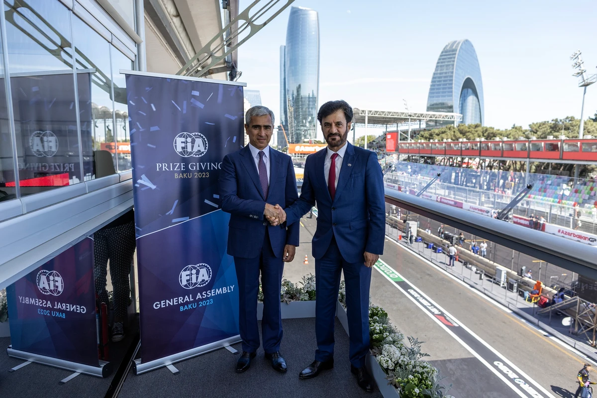 FIA President Mohammed Ben Sulayem (right) with Anar Alakbarov, the President of the Azerbaijan Automobile Federation in Baku. (Supplied)