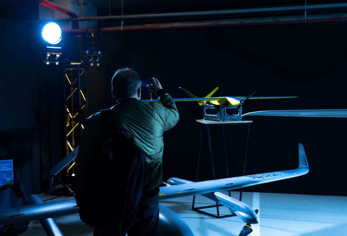 A drone is shown at a Kyiv exhibition on April 26, 2023, featuring Ukrainian technologies being used on the battlefield. (AP)