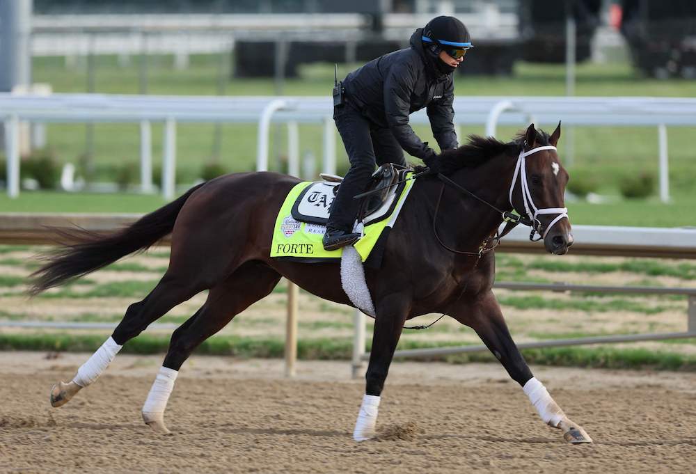 Forte runs on the track during the morning training for the Kentucky Derby at Churchill Downs on Monday in Louisville, Kentucky. (Getty Images North America/AFP)
