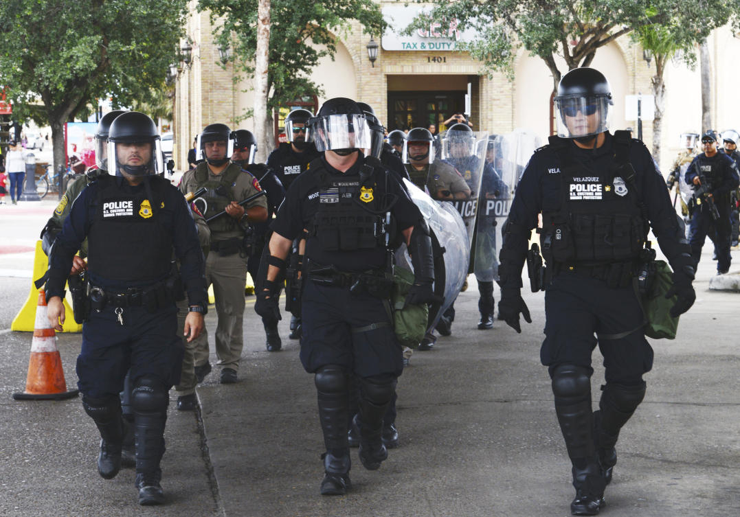 US National Customs and Border Protection Port of Brownsville held a full-scale readiness exercise at Gateway International Bridge in Brownsville, Texas on May 2, 2023. (The Brownsville Herald via AP)