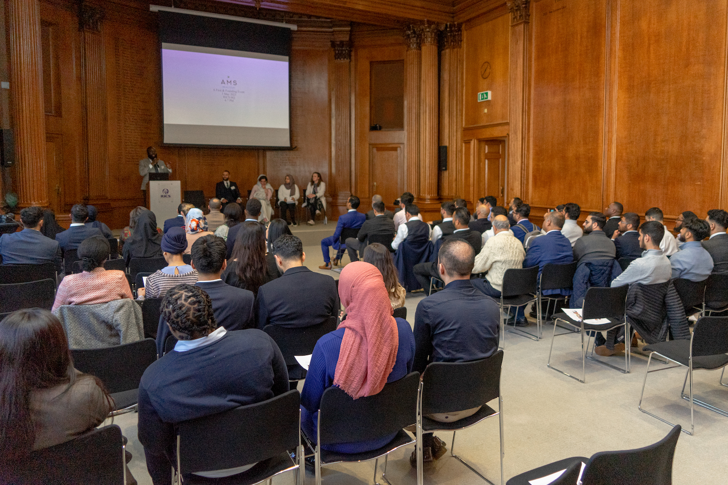 Adewole Ademolake speaks at the founding of the Association of Muslim Surveyors held at the RICS headquarters in Westminster. (Royal Institution of Chartered Surveyors)
