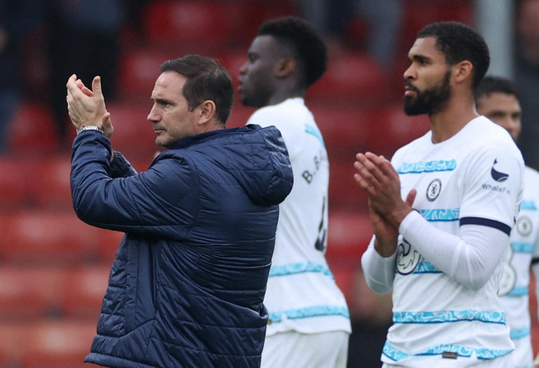 Chelsea manager Frank Lampard applauds the fans after their Premier League match against AFC Bournemouth at Vitality Stadium, Bournemouth, on May 6, 2023. (Reuters)