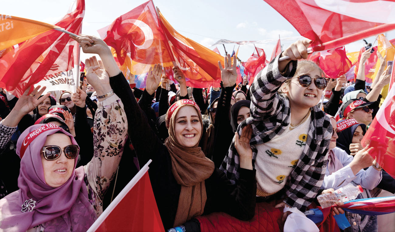 Supporters of President Recep Tayyip Erdogan attend a rally on Sunday ahead of the May 14 presidential and parliamentary elections in Istanbul, Turkiye. (Reuters)