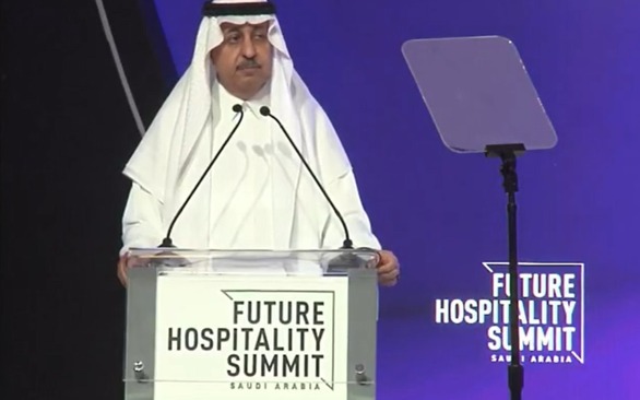 Speaking at the Future Hospitality Summit in Riyadh, Prince Bandar bin Saud bin Khalid, secretary-general of the King Faisal Foundation and chairman of hospitality investment firm Al Khozama (Screenshot)