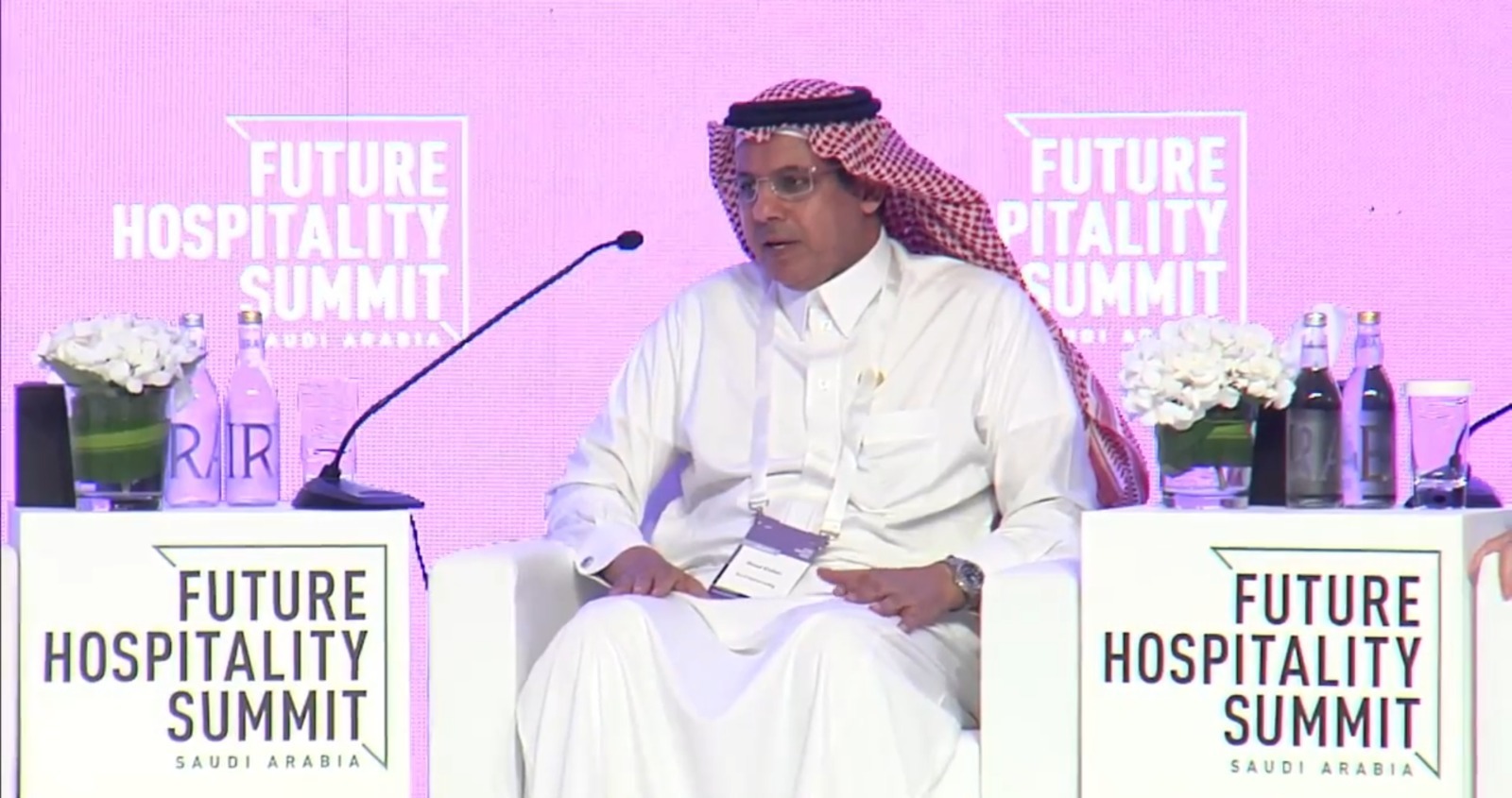 Rua Al Madinah Holding CEO Ahmed Al-Juhani speaking during a panel discussion titled “Industry leaders share their insight on how they are investing in change.” (Screenshot)