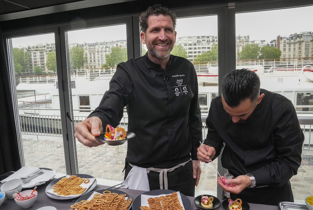 French three-star Michelin chef Alexandre Mazzia of the restaurant AM in Marseille says ‘it is a pride and an honor to be able to show French tradition and skills’ during the Paris Olympics. (AP)