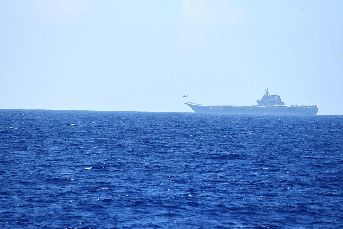 Shandong in April took part in drills that simulated attacks by fighter jets launched from an aircraft carrier on democratically governed Taiwan for the first time. (Joint Staff Office of the Defense Ministry of Japan via Reuters)