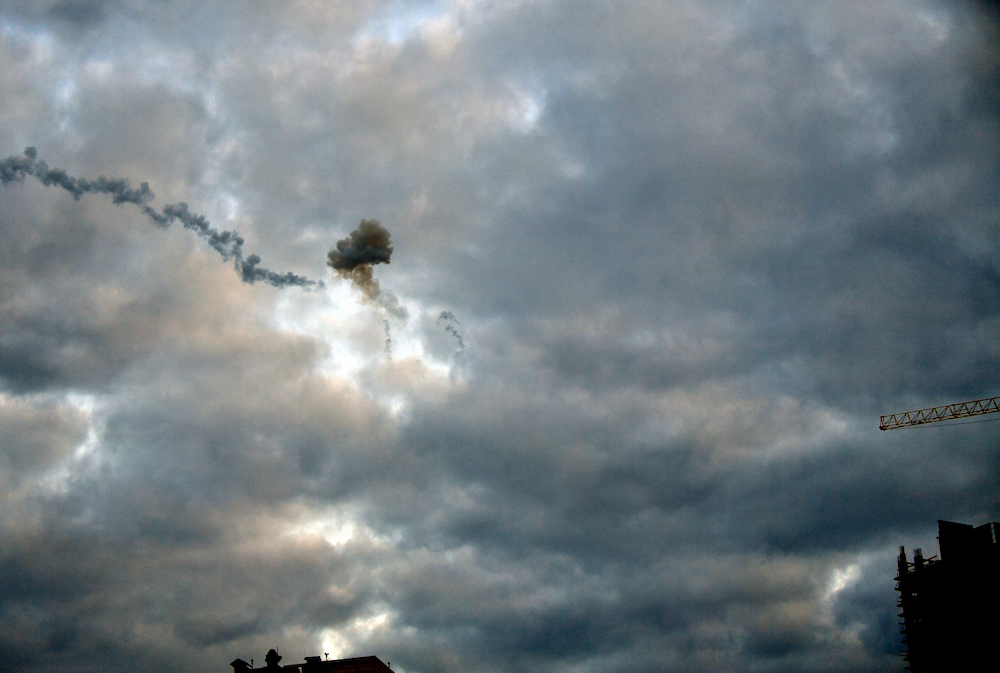 Image shows in Kyiv, shows a smog of explosion after Ukrainian air defence downed missile, amid the Russian invasion of Ukraine (AFP)