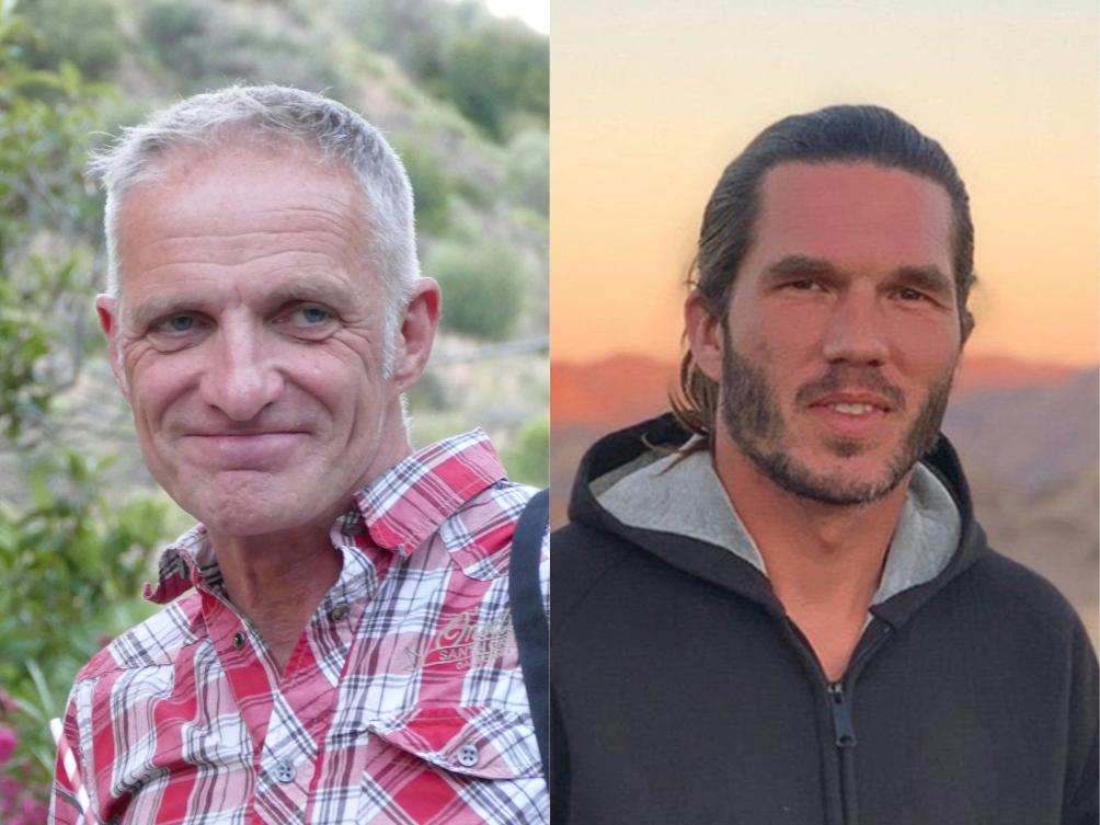 A combination of pictures created on May 12, 2023 shows French-Irish citizen Bernard Phelan and Benjamin Briere, a French man, who both Iran released on May 12, 2023 after being jailed in separate cases. (AFP)