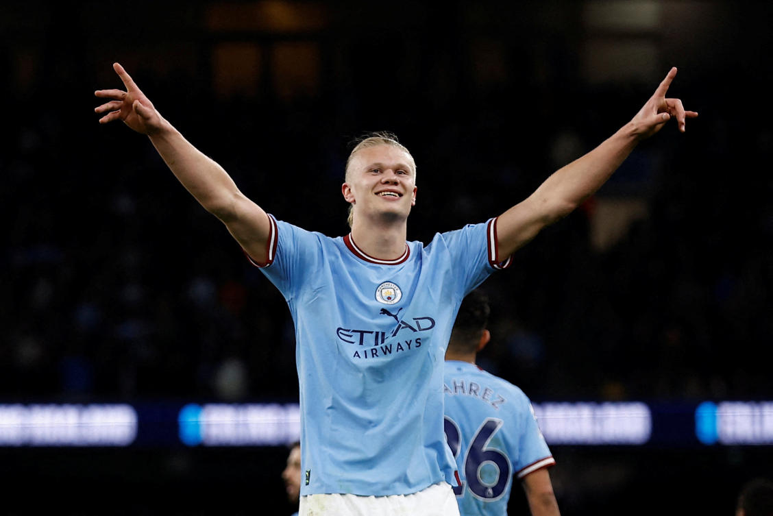 With a massive 82 percent of the votes, Erling Haaland was named England’s footballer of the year on Friday in recognition of his record-breaking first season at Manchester City. (Reuters/File)
