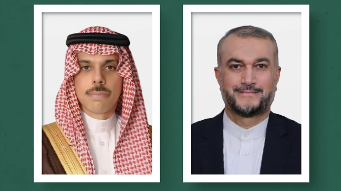 Saudi Arabia's Foreign Minister Prince Faisal bin Farhan received on Saturday a phone call from Iran's Foreign Minister Hossein Amir-Abdollahian. (Twitter/@KSAMOFA)