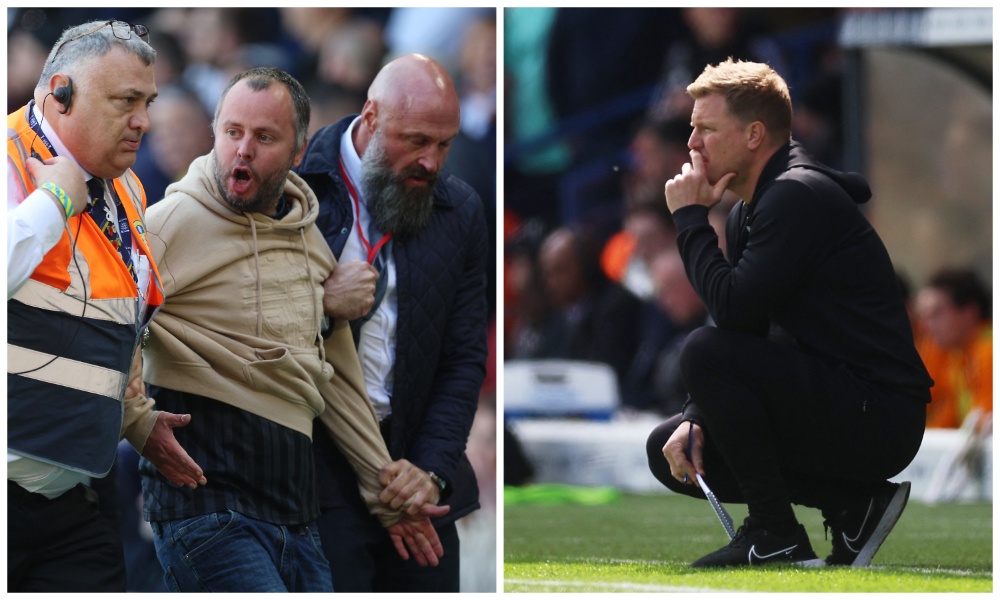 idway through the second half of Saturday’s 2-2 draw, Howe was shoved from behind by a home fan in an unsavory incident. (Reuters)