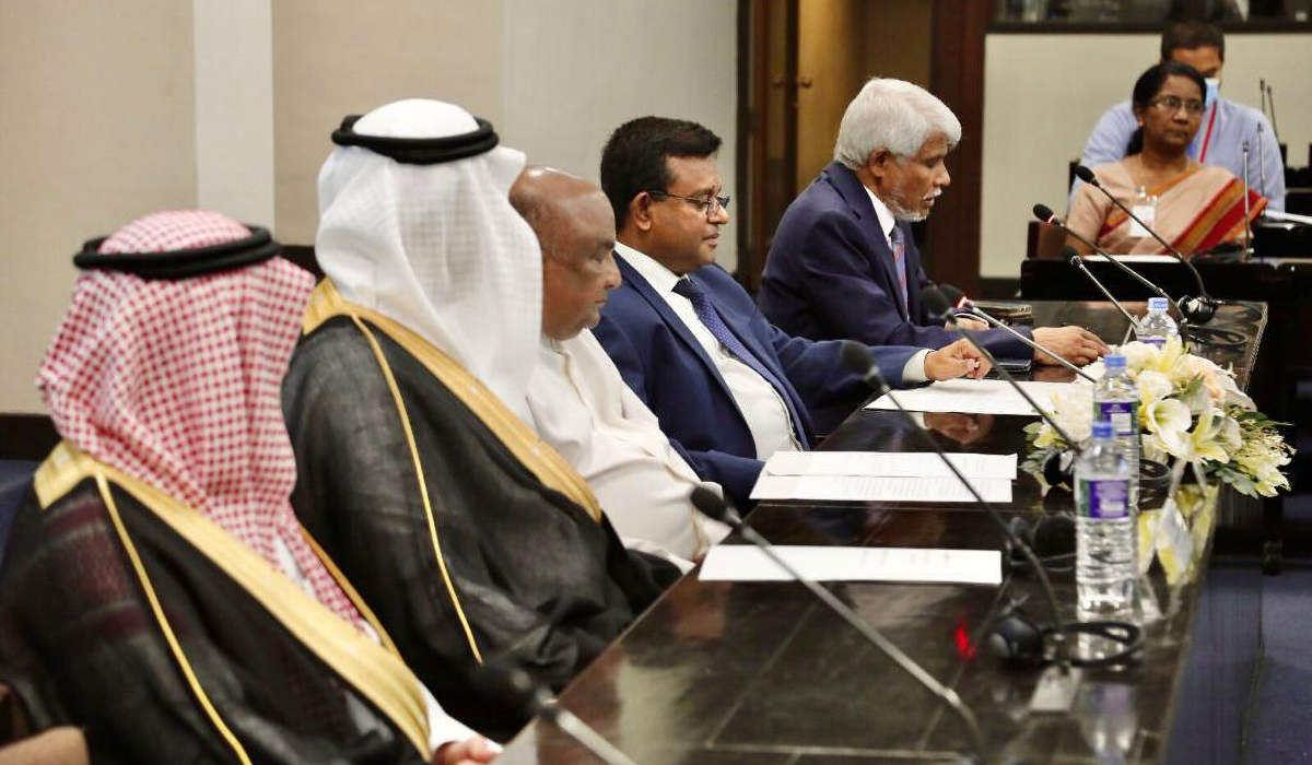 Sri Lankan Environment Minister Naseer Ahamed speaks during his inauguration as the president of the Saudi-Sri Lanka Parliamentary Friendship Association in Colombo on May 13, 2023. (Sri Lanka Ministry of Environment)