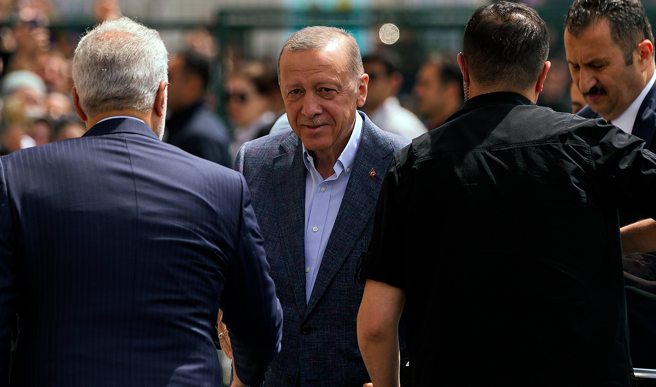 President Recep Tayyip Erdogan arrives to a polling station to vote in Istanbul, Turkey on May 14, 2023. (Photo courtesy: AP)