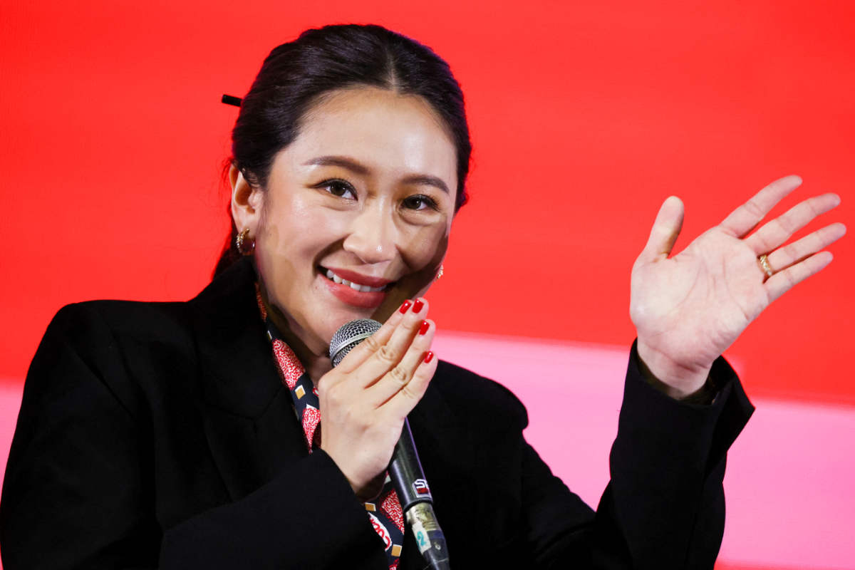 Pheu Thai's prime ministerial candidate, Paetongtarn Shinawatra, daughter of former Prime Minister Thaksin Shinawatra, speaks to the media, after the polling stations closed, on the day of the general elections in Bangkok, Thailand, May 14, 2023. (REUTERS)