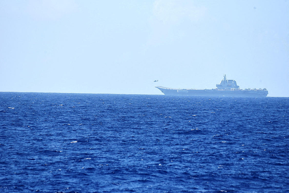 A carrier group led by the Shandong, one of China’s two operational aircraft carriers, earlier returned to its home port this month after sailing around Taiwan and into the Western Pacific. (Joint Staff Office of the Defense Ministry of Japan via Reuters)