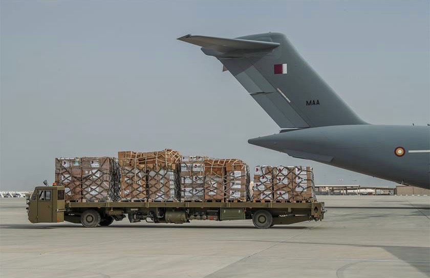 Qatari aid airplane arrives at Port Sudan Airport. (QNA)