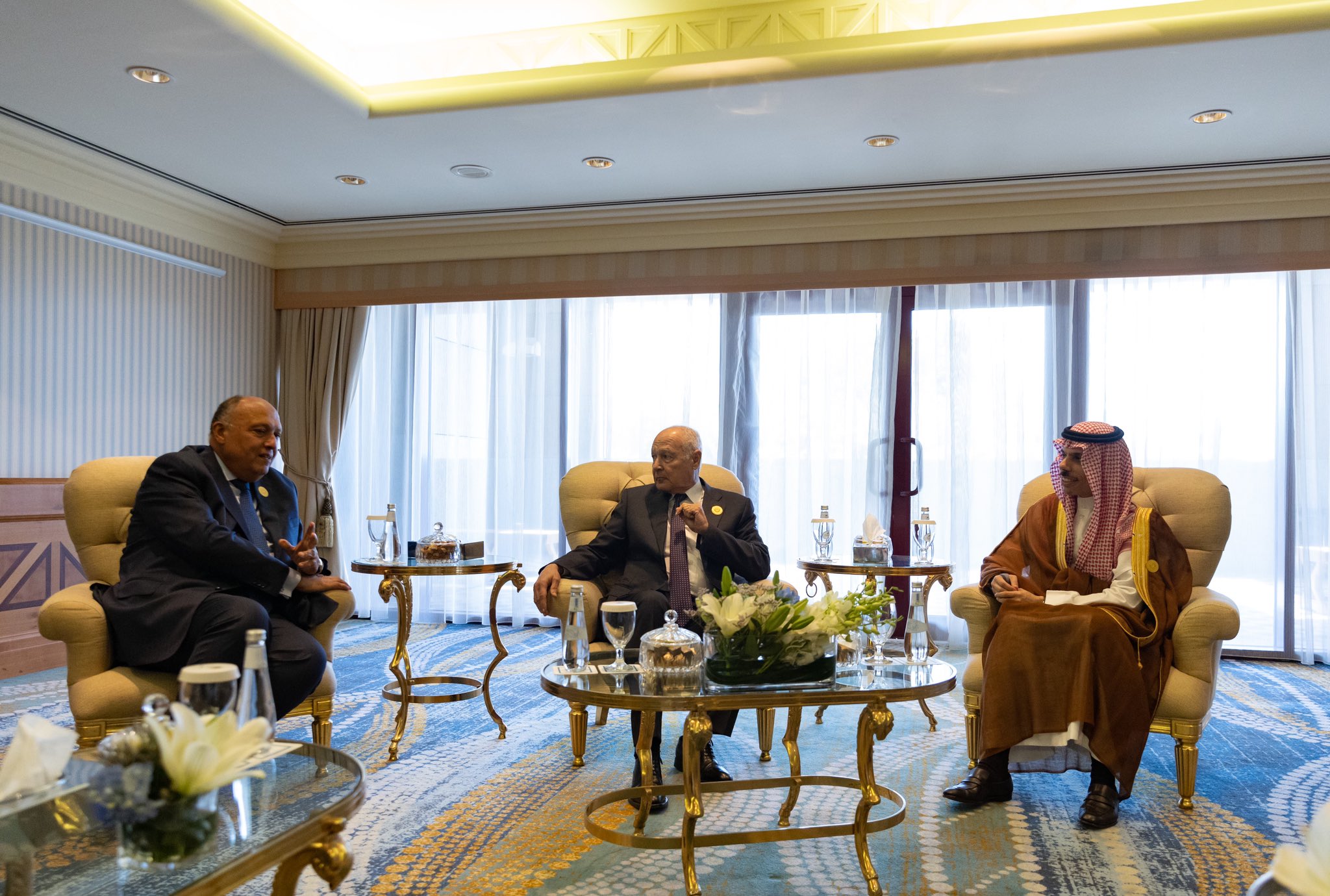 Saudi Foreign Minister Prince Faisal bin Farhan participated in meeting on Sudan with Egyptian counterpart and Arab League secretary-general. (SPA)