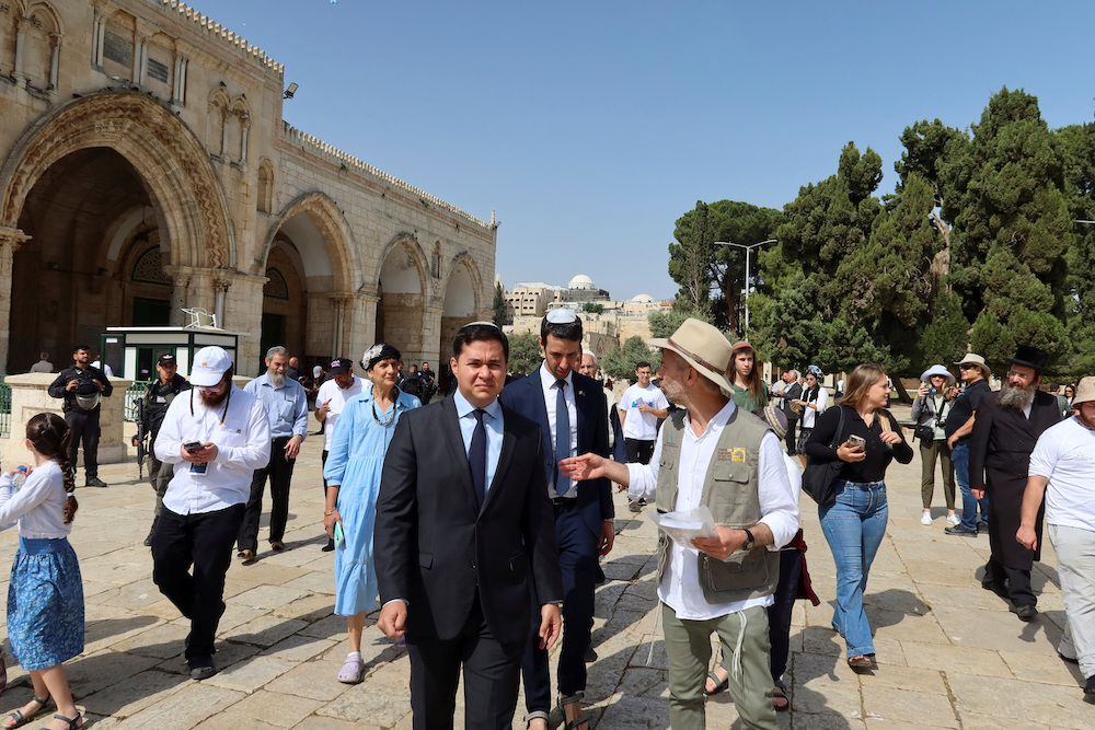Israeli Knesset members tour Al-Aqsa compound amid tensions ahead of the annual flag march on May 18, 2023. (Reuters)