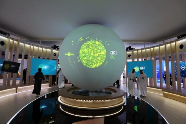 The COP28 UAE logo on display during Abu Dhabi Sustainability Week, Jan. 17, 2023. (Reuters)