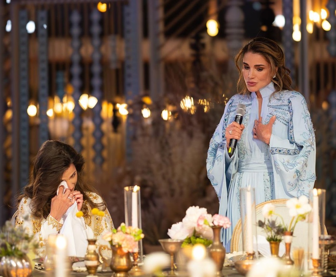Al-Saif, dressed in a white-and-gold gown by Saudi designer Honayda Serafi, was pictured with Queen Rania and other members of the Jordanian royal family. (Instagram)