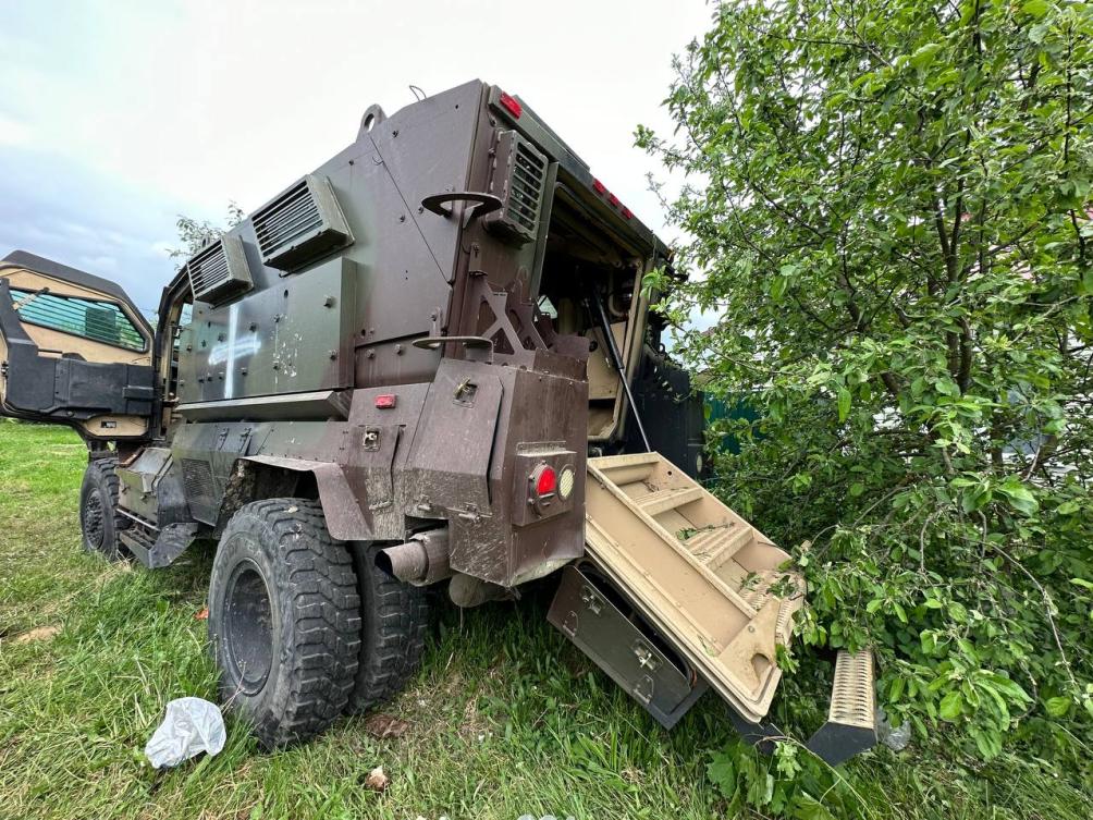 This handout picture posted on May 23, 2023 on the official TelegramVyacheslav Gladkov, governor of the Belgorod region, shows an abandoned armored military vehicle in the Belgorod region on his official Telegram account on May 23, 2023. (Governor of Russia’s Belgorod Region Vyacheslav Gladkov via Telegram/Reuters)