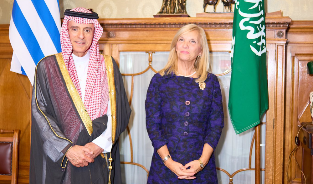 Adel Al-Jubeir with Uruguay’s Vice President Beatriz Argimón. (KSAMOFA)