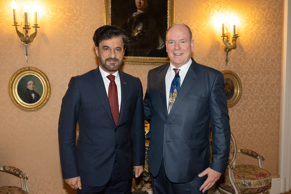 FIA President Mohammed Ben Sulayem, left, and Prince Albert II of Monaco. (FIA)